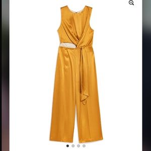Topshop Frill Bandeau Jumpsuit in Gold